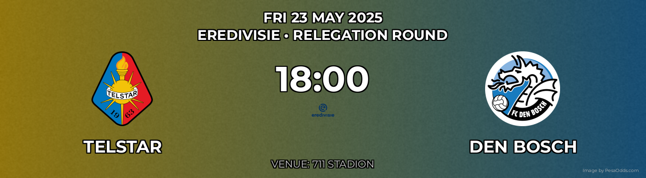 Telstar vs Den Bosch Prediction match poster for Eredivisie fixture on FRI 23 MAY 2025