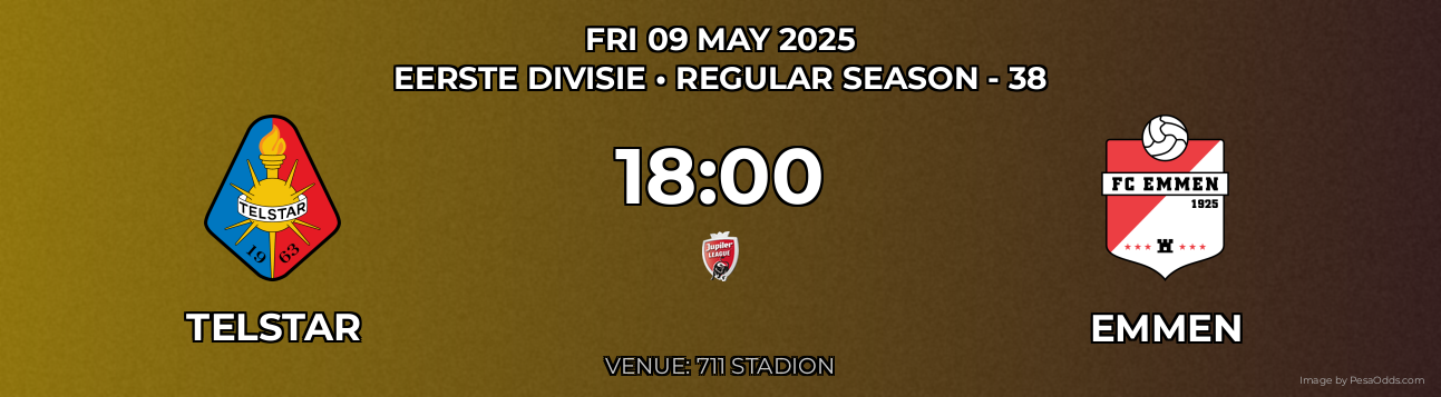 Telstar vs Emmen Prediction match poster for Eerste Divisie fixture on FRI 09 MAY 2025