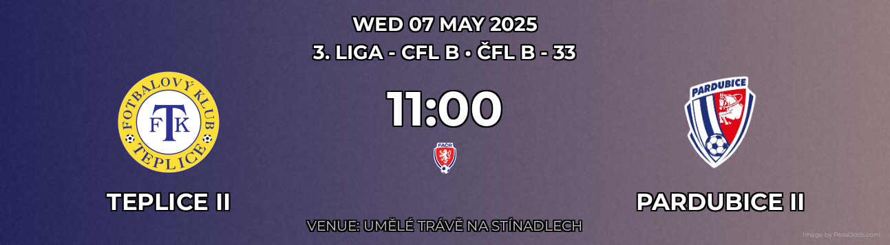 Teplice II vs Pardubice II Prediction match poster for 3. liga - CFL B fixture on WED 07 MAY 2025