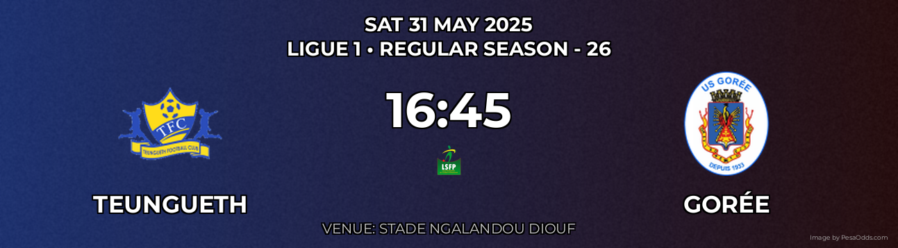 Teungueth vs Gorée Prediction match poster for Ligue 1 fixture on SAT 31 MAY 2025