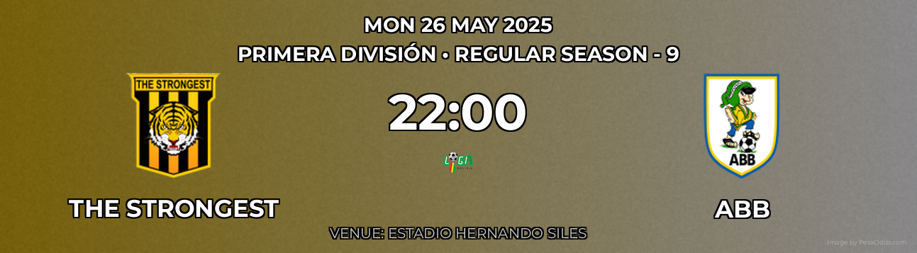 The Strongest vs ABB Prediction match poster for Primera División fixture on MON 26 MAY 2025