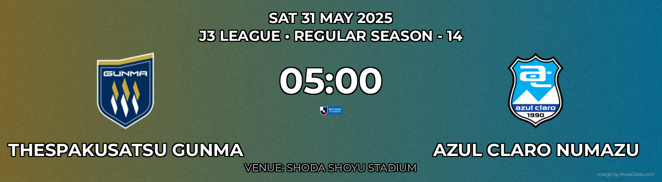 Thespakusatsu Gunma vs Azul Claro Numazu Prediction match poster for J3 League fixture on SAT 31 MAY 2025
