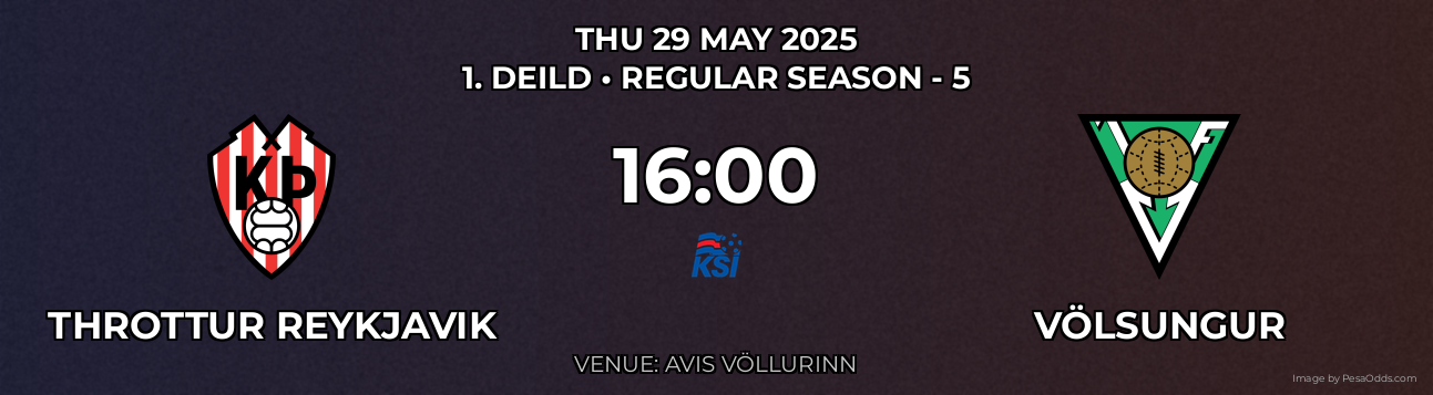 Throttur Reykjavik vs Völsungur Prediction match poster for 1. Deild fixture on THU 29 MAY 2025