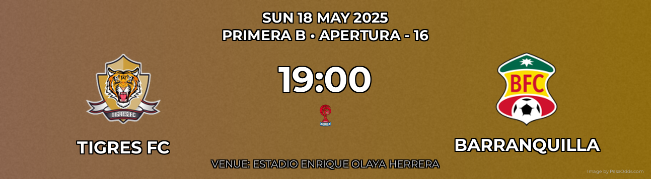 Tigres FC vs Barranquilla Prediction match poster for Primera B fixture on SUN 18 MAY 2025