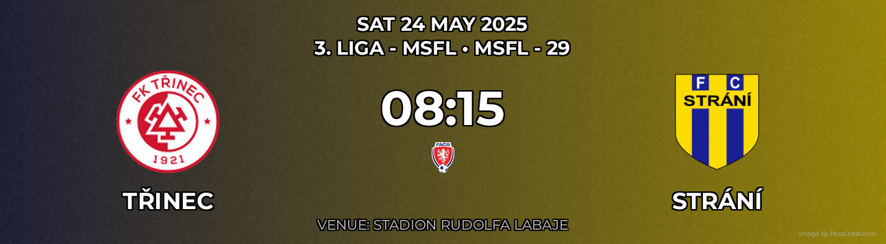 Třinec vs Strání Prediction match poster for 3. liga - MSFL fixture on SAT 24 MAY 2025