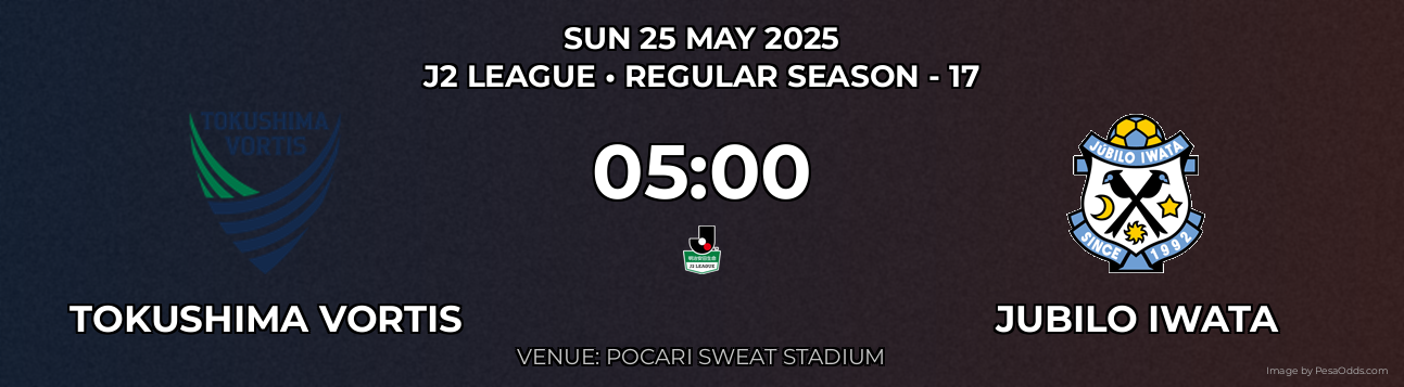 Tokushima Vortis vs Jubilo Iwata Prediction match poster for J2 League fixture on SUN 25 MAY 2025