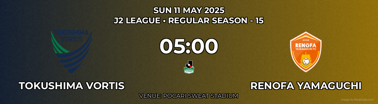 Tokushima Vortis vs Renofa Yamaguchi Prediction match poster for J2 League fixture on SUN 11 MAY 2025
