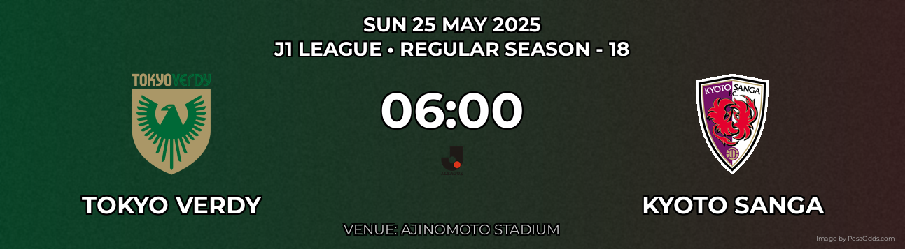 Tokyo Verdy vs Kyoto Sanga Prediction match poster for J1 League fixture on SUN 25 MAY 2025