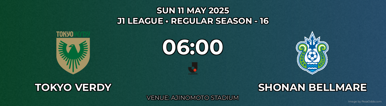 Tokyo Verdy vs Shonan Bellmare Prediction match poster for J1 League fixture on SUN 11 MAY 2025