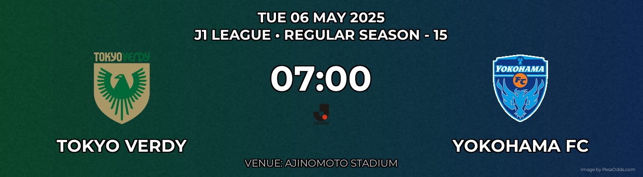 Tokyo Verdy vs Yokohama FC Prediction match poster for J1 League fixture on TUE 06 MAY 2025