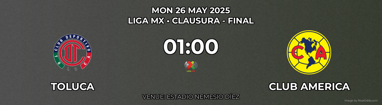 Toluca vs Club America Prediction match poster for Liga MX fixture on MON 26 MAY 2025