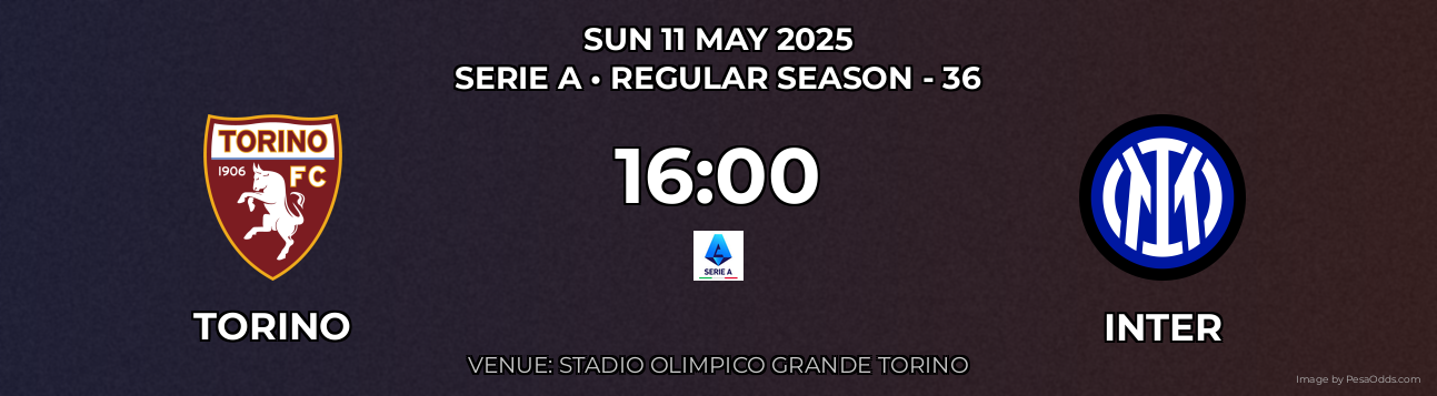 Torino vs Inter Prediction match poster for Serie A fixture on SUN 11 MAY 2025