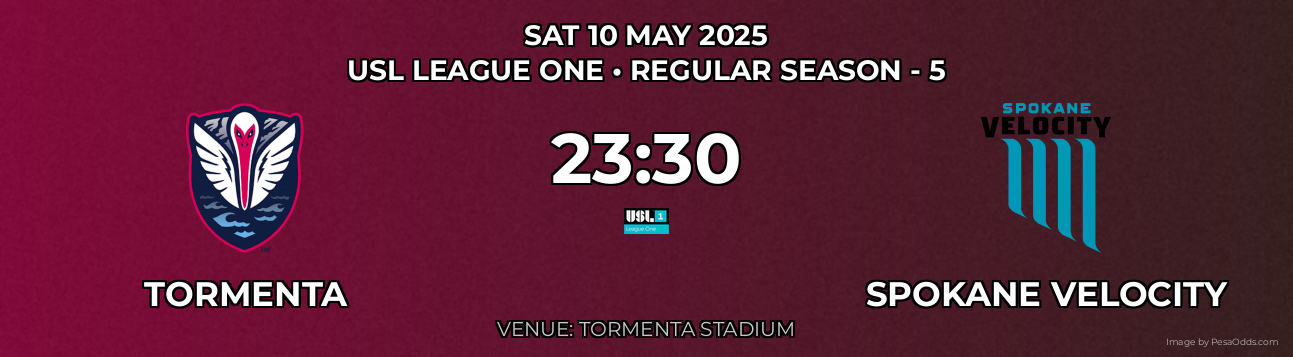 Tormenta vs Spokane Velocity Prediction match poster for USL League One fixture on SAT 10 MAY 2025