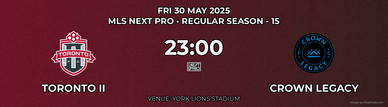 Toronto II vs Crown Legacy Prediction match poster for MLS Next Pro fixture on FRI 30 MAY 2025