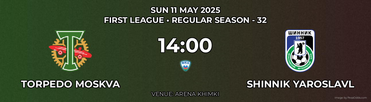 Torpedo Moskva vs Shinnik Yaroslavl Prediction match poster for First League fixture on SUN 11 MAY 2025