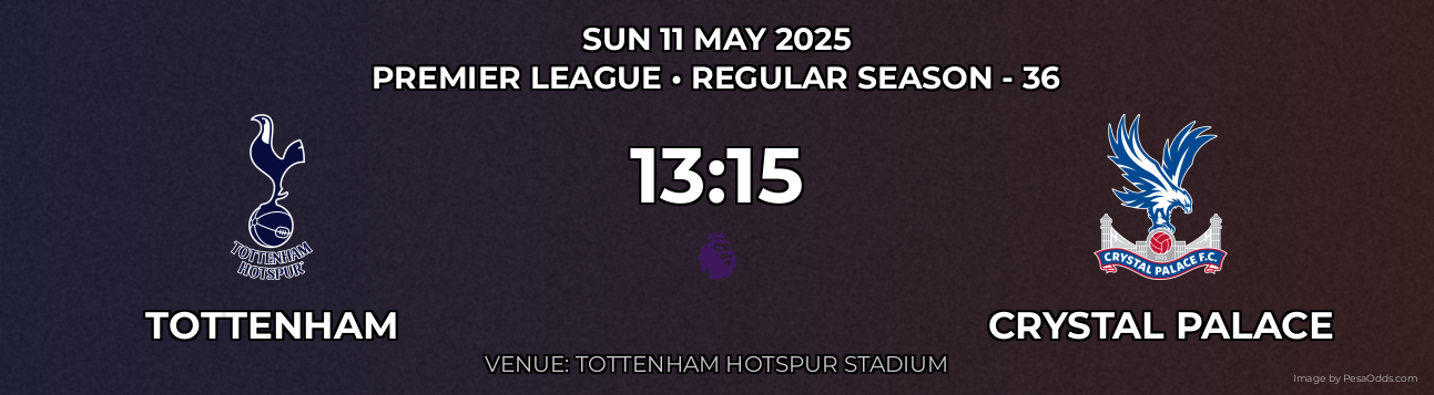 Tottenham vs Crystal Palace Prediction match poster for Premier League fixture on SUN 11 MAY 2025