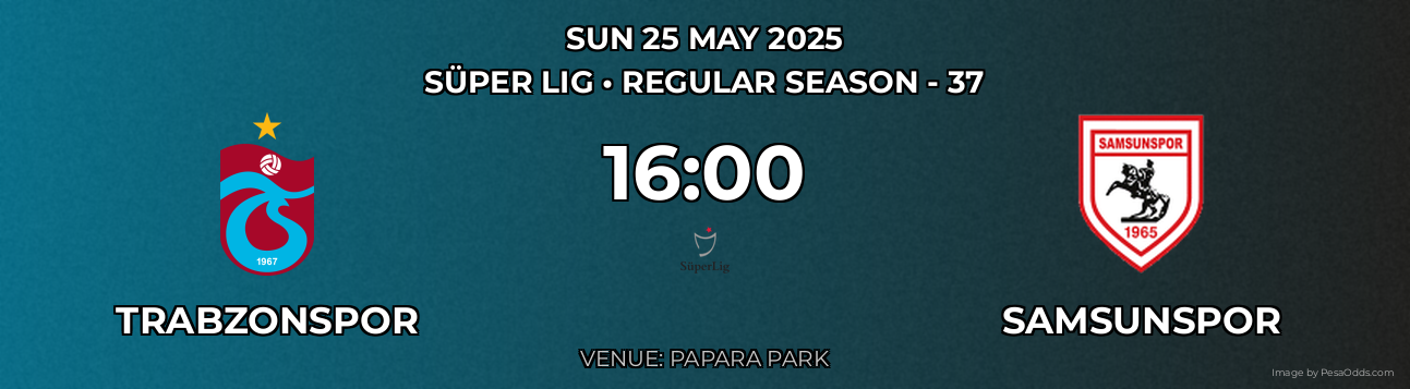 Trabzonspor vs Samsunspor Prediction match poster for Süper Lig fixture on SUN 25 MAY 2025