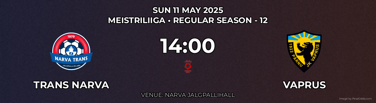 Trans Narva vs Vaprus Prediction match poster for Meistriliiga fixture on SUN 11 MAY 2025