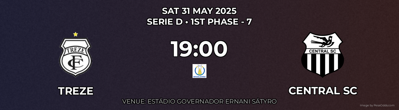 Treze vs Central SC Prediction match poster for Serie D fixture on SAT 31 MAY 2025