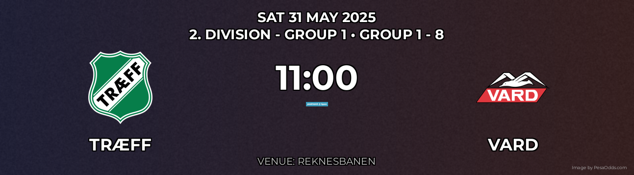 Træff vs Vard Prediction match poster for 2. Division - Group 1 fixture on SAT 31 MAY 2025