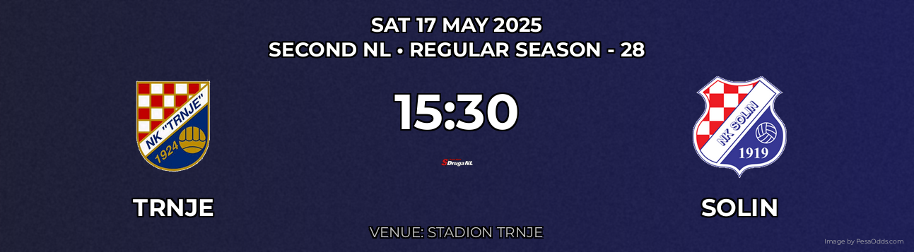 Trnje vs Solin Prediction match poster for Second NL fixture on SAT 17 MAY 2025