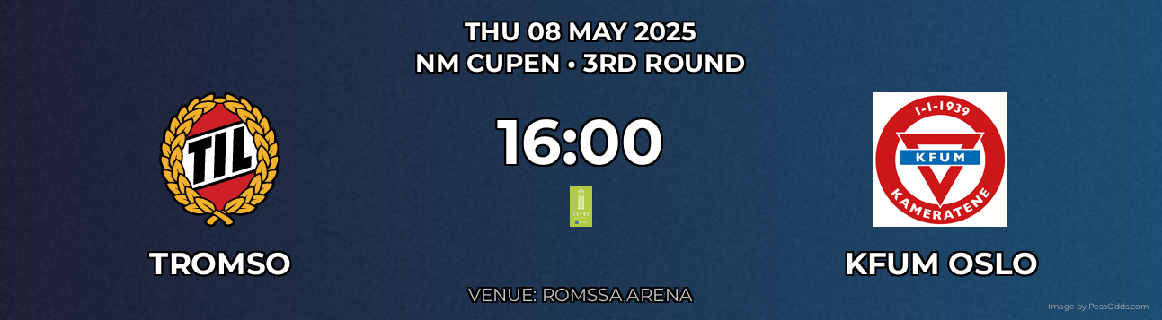 Tromso vs KFUM Oslo Prediction match poster for NM Cupen fixture on THU 08 MAY 2025