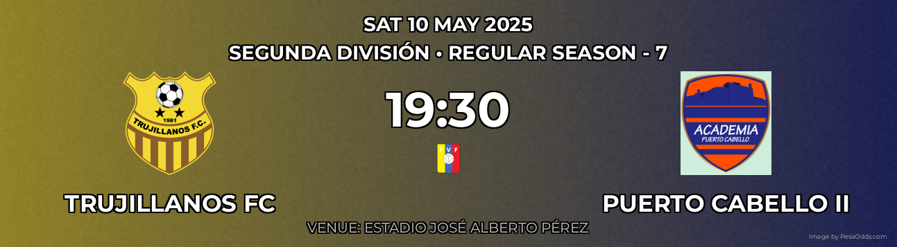 Trujillanos FC vs Puerto Cabello II Prediction match poster for Segunda División fixture on SAT 10 MAY 2025