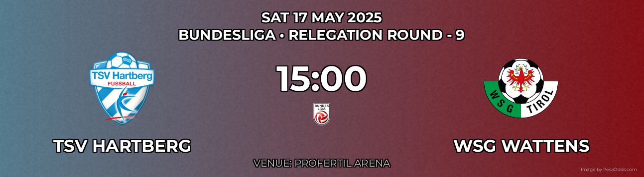 TSV Hartberg vs WSG Wattens Prediction match poster for Bundesliga fixture on SAT 17 MAY 2025