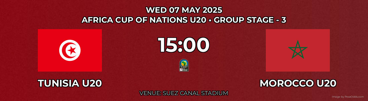 Tunisia U20 vs Morocco U20 Prediction match poster for Africa Cup of Nations U20 fixture on WED 07 MAY 2025
