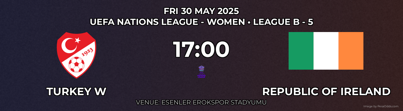 Turkey W vs Republic of Ireland Prediction match poster for UEFA Nations League - Women fixture on FRI 30 MAY 2025