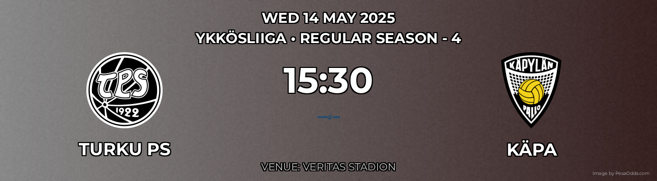 Turku PS vs KäPa Prediction match poster for Ykkösliiga fixture on WED 14 MAY 2025