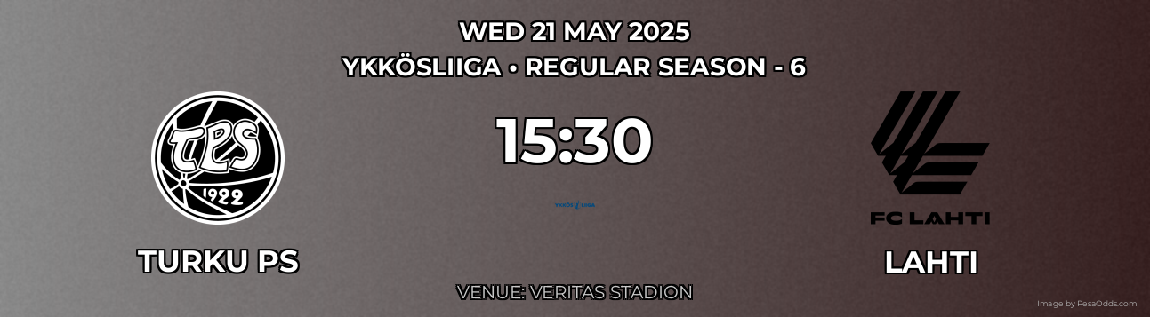 Turku PS vs Lahti Prediction match poster for Ykkösliiga fixture on WED 21 MAY 2025