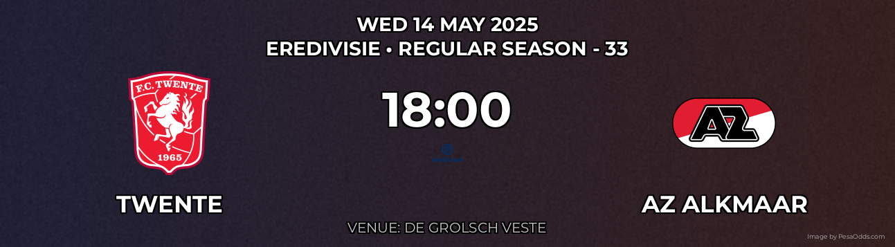 Twente vs AZ Alkmaar Prediction match poster for Eredivisie fixture on WED 14 MAY 2025