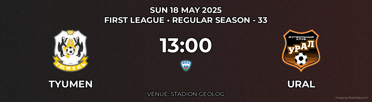 Tyumen vs Ural Prediction match poster for First League fixture on SUN 18 MAY 2025