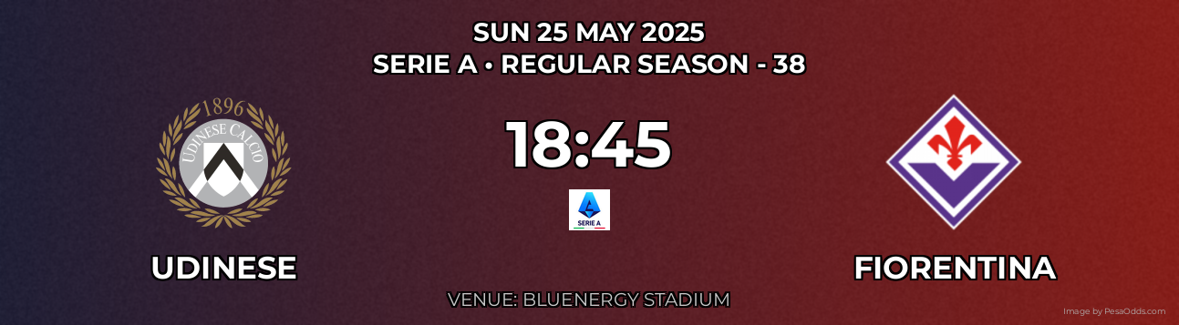 Udinese vs Fiorentina Prediction match poster for Serie A fixture on SUN 25 MAY 2025