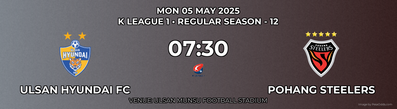 Ulsan Hyundai FC vs Pohang Steelers Prediction match poster for K League 1 fixture on MON 05 MAY 2025