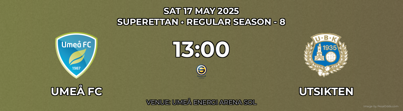 Umeå FC vs Utsikten Prediction match poster for Superettan fixture on SAT 17 MAY 2025