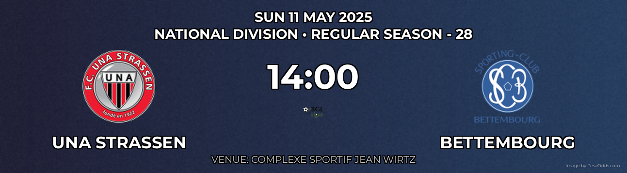 UNA Strassen vs Bettembourg Prediction match poster for National Division fixture on SUN 11 MAY 2025