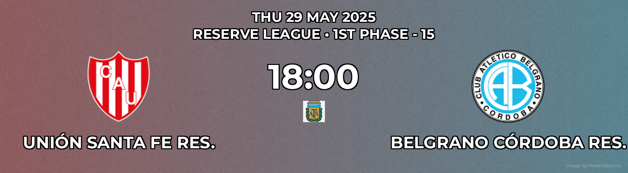 Unión Santa Fe Res. vs Belgrano Córdoba Res. Prediction match poster for Reserve League fixture on THU 29 MAY 2025