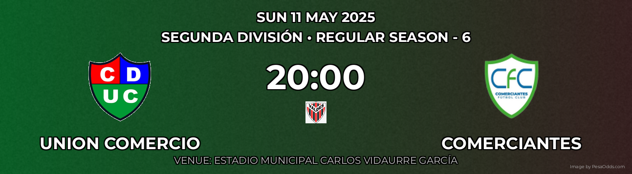 Union Comercio vs Comerciantes Prediction match poster for Segunda División fixture on SUN 11 MAY 2025