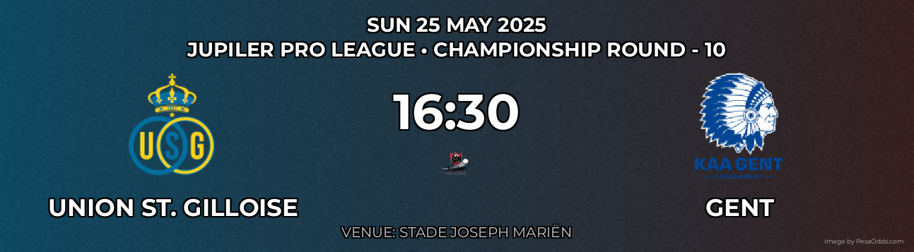 Union St. Gilloise vs Gent Prediction match poster for Jupiler Pro League fixture on SUN 25 MAY 2025