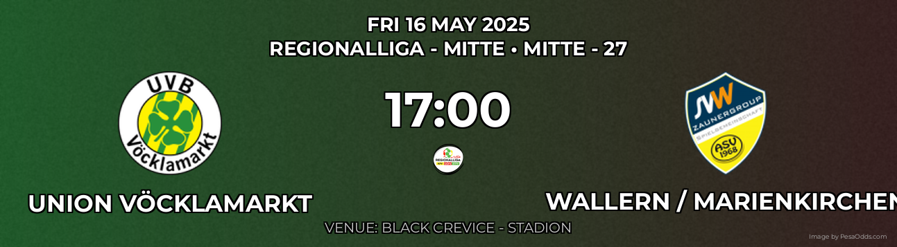 Union Vöcklamarkt vs Wallern / Marienkirchen Prediction match poster for Regionalliga - Mitte fixture on FRI 16 MAY 2025