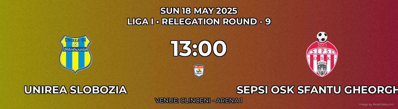 Unirea Slobozia vs Sepsi OSK Sfantu Gheorghe Prediction match poster for Liga I fixture on SUN 18 MAY 2025