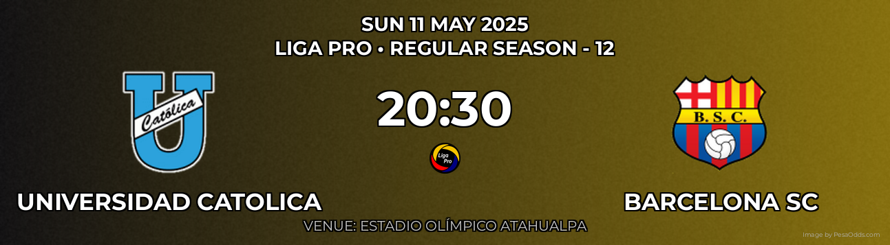 Universidad Catolica vs Barcelona SC Prediction match poster for Liga Pro fixture on SUN 11 MAY 2025