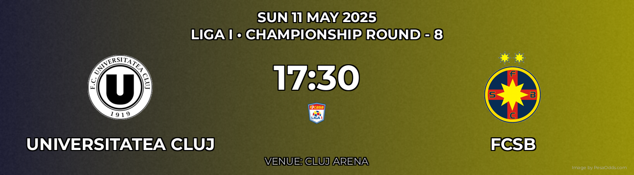 Universitatea Cluj vs FCSB Prediction match poster for Liga I fixture on SUN 11 MAY 2025