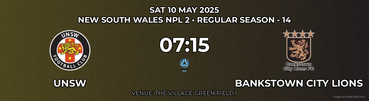 UNSW vs Bankstown City Lions Prediction match poster for New South Wales NPL 2 fixture on SAT 10 MAY 2025