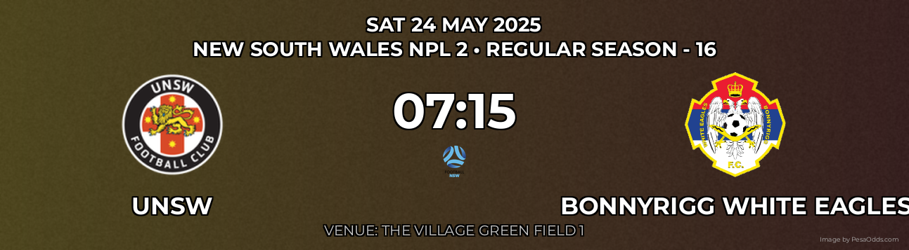 UNSW vs Bonnyrigg White Eagles Prediction match poster for New South Wales NPL 2 fixture on SAT 24 MAY 2025