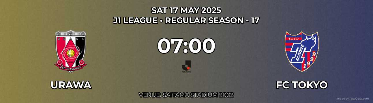 Urawa vs FC Tokyo Prediction match poster for J1 League fixture on SAT 17 MAY 2025