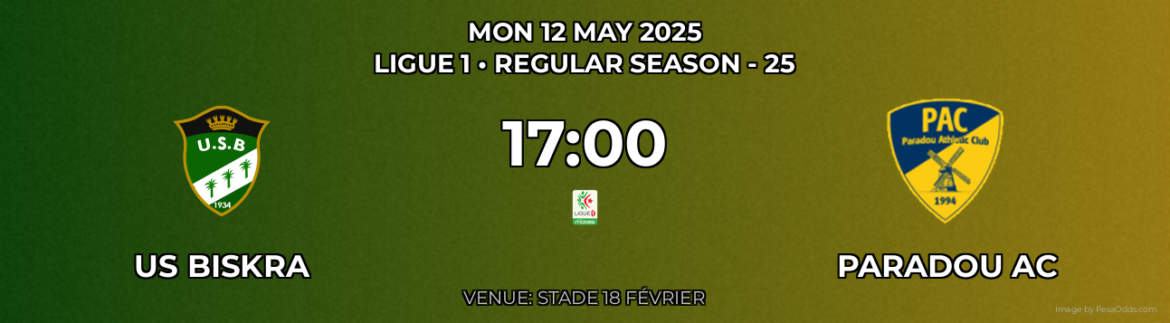 US Biskra vs Paradou AC Prediction match poster for Ligue 1 fixture on MON 12 MAY 2025