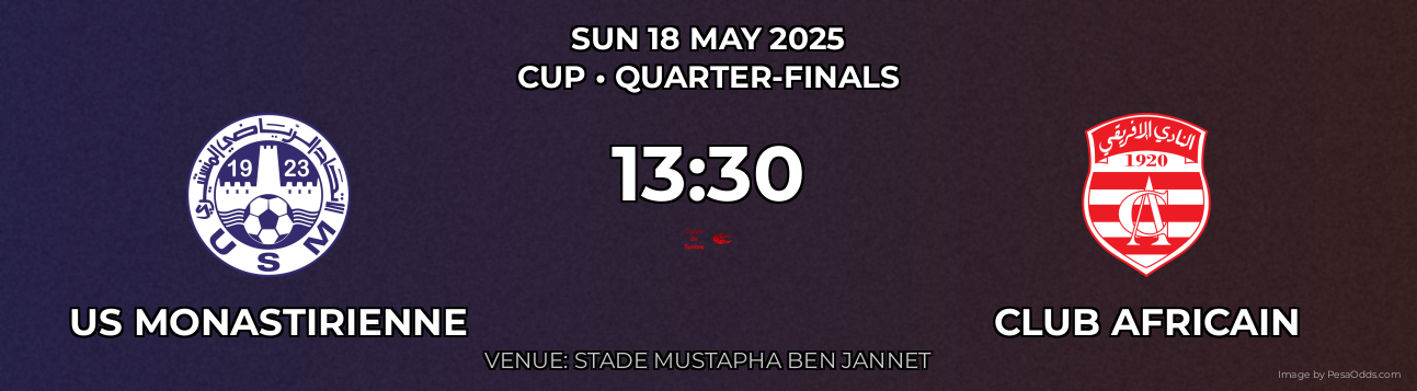US Monastirienne vs Club Africain Prediction match poster for Cup fixture on SUN 18 MAY 2025